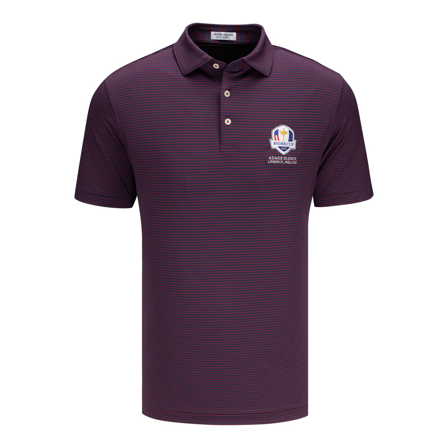 Peter Millar 2027 Ryder Cup Hales Performance Jersey Polo in Navy and Bordeaux - Front