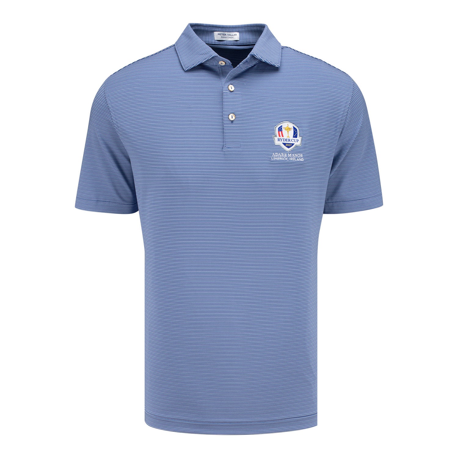 Peter Millar 2027 Ryder Cup Pierce Performance Jersey Polo in Bali Blue - Front