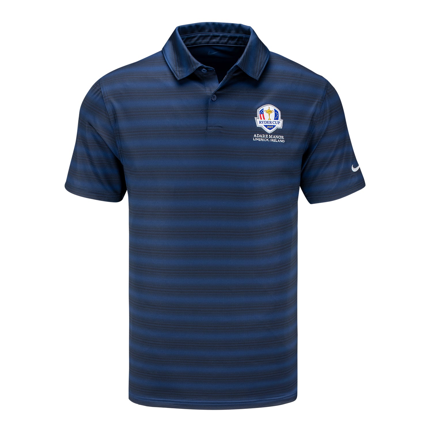 Nike 2027 Ryder Cup Velocity Stripe Polo in College Navy and White - Front