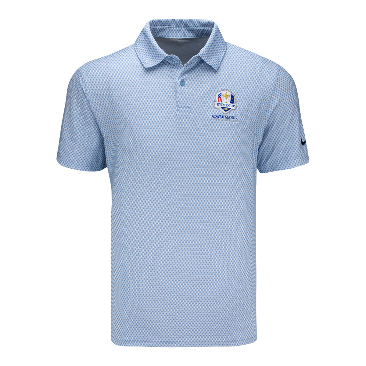 Nike 2027 Ryder Cup Velocity Floral Polo in White and Work Blue - Front