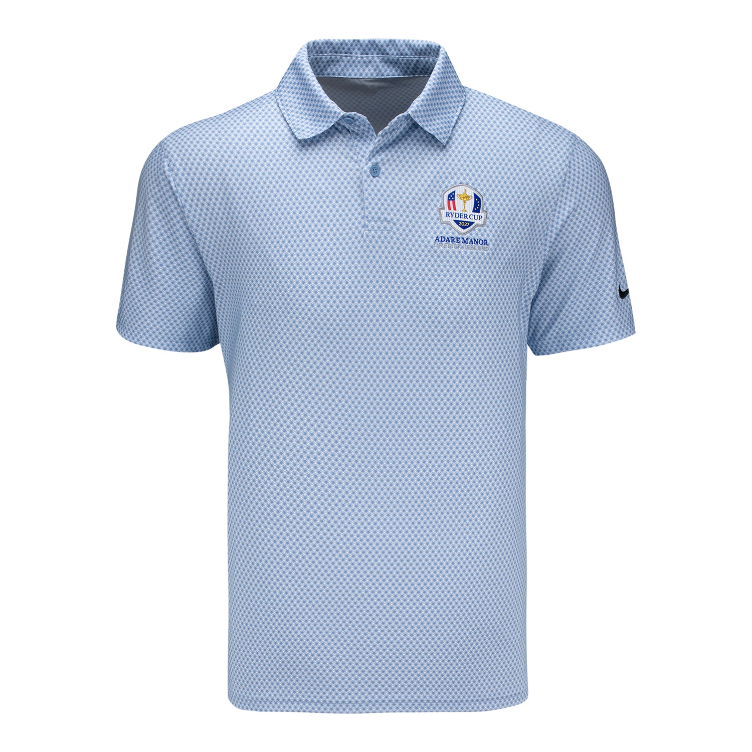 Nike 2027 Ryder Cup Velocity Floral Polo in White and Work Blue - Front