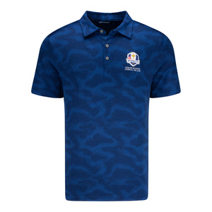 Cutter & Buck 2027 Ryder Cup Coastline Recycled Double Peached Camo Polo in Tour Blue - Front