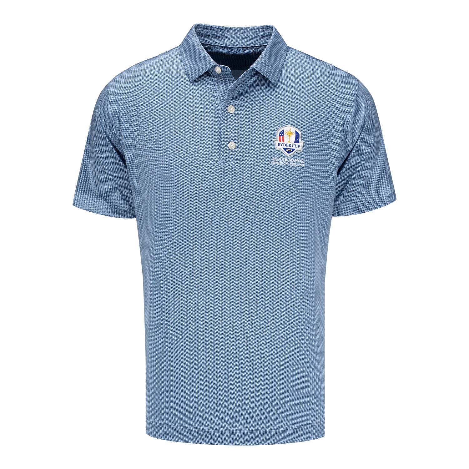 FootJoy 2027 Ryder Cup Tee Time Print Polo in Navy and Light Blue - Front