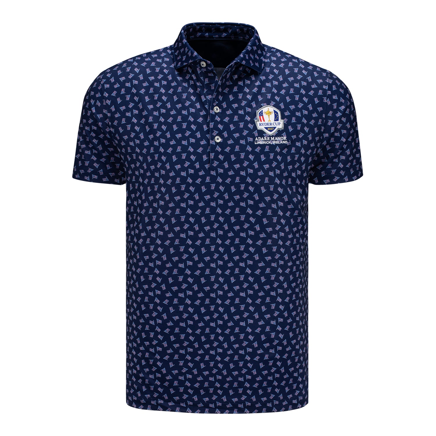 Johnnie-O 2027 Ryder Cup USA Flag Performance Jersey Polo in Navy - Front