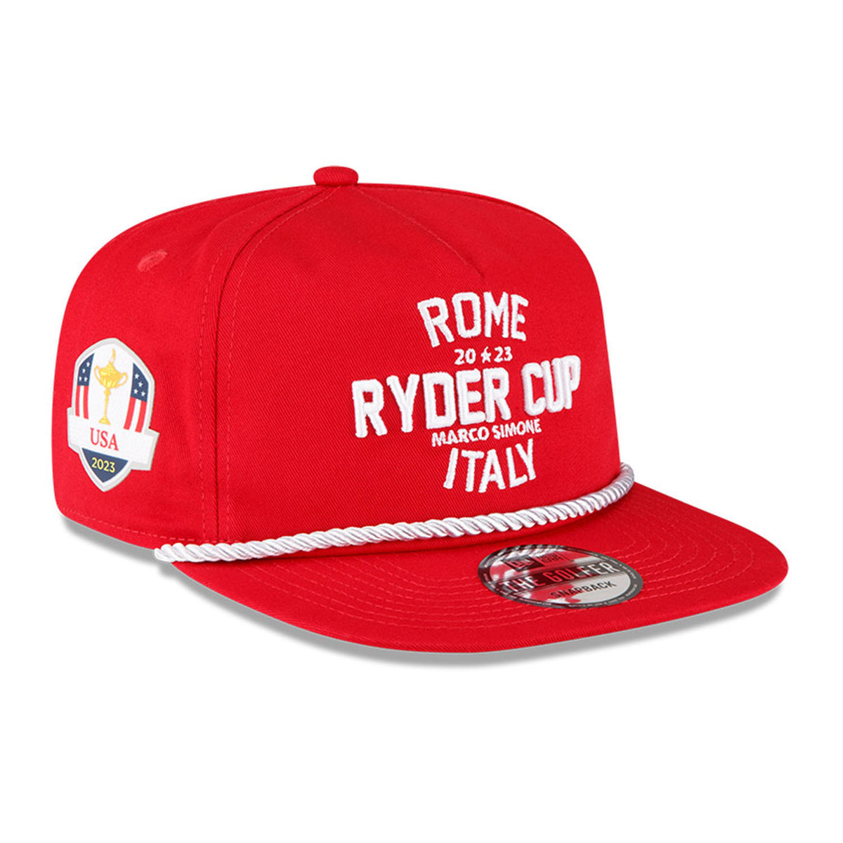 New Era 2023 Ryder Cup Golfer Hat with Woven Patch in Red- Side View