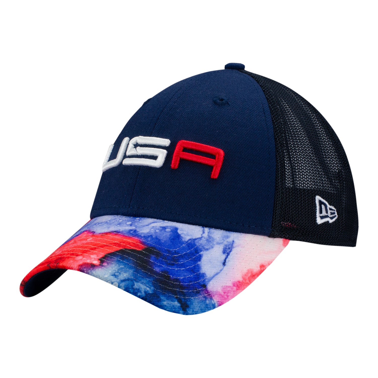  New Era 2023 Ryder Cup Welcome to The Team 9Forty Hat in Red White and Blue Tie Dye- Front View