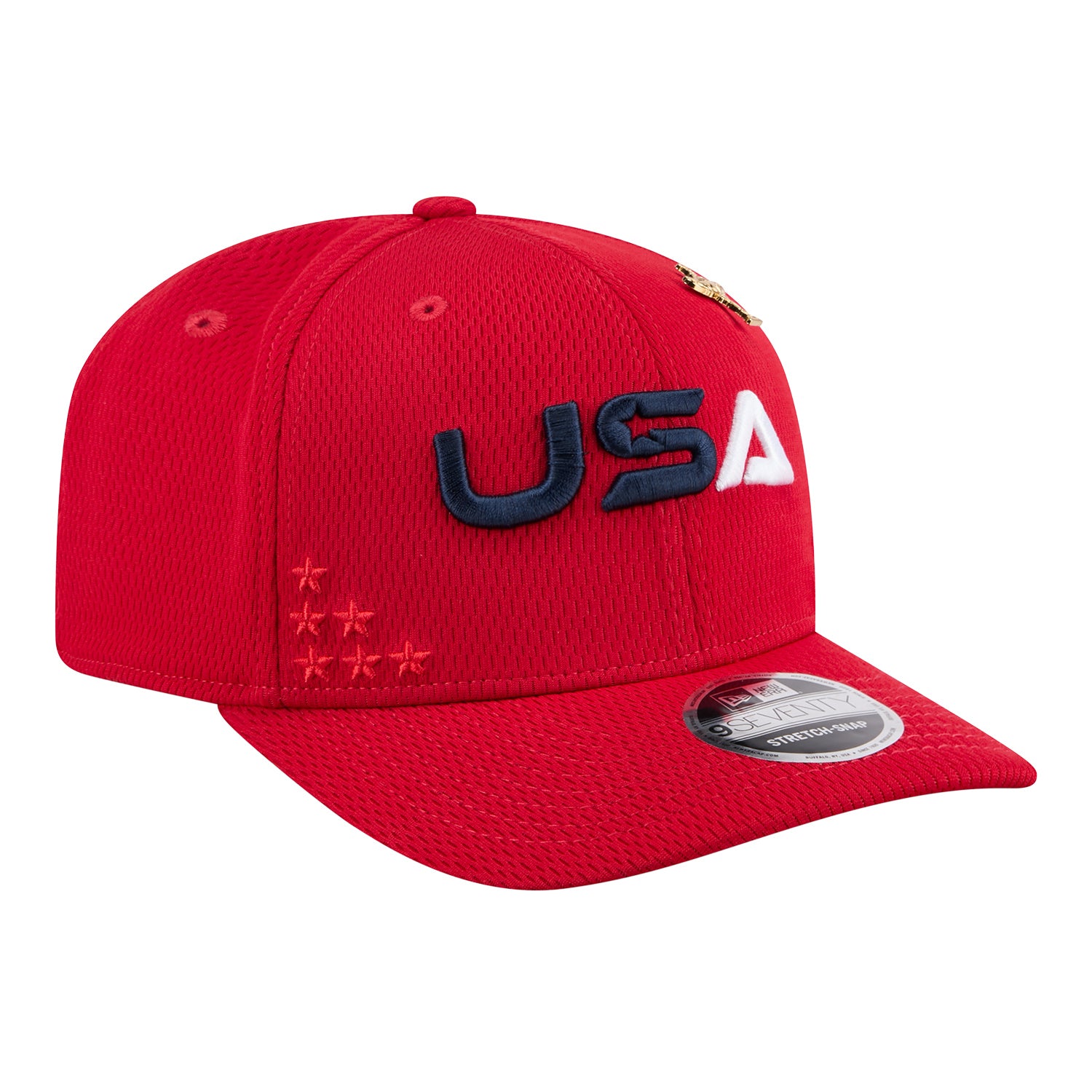 New Era 2025 Ryder Cup Team 9Seventy Stretch Snap in Red - Angled Front Left View