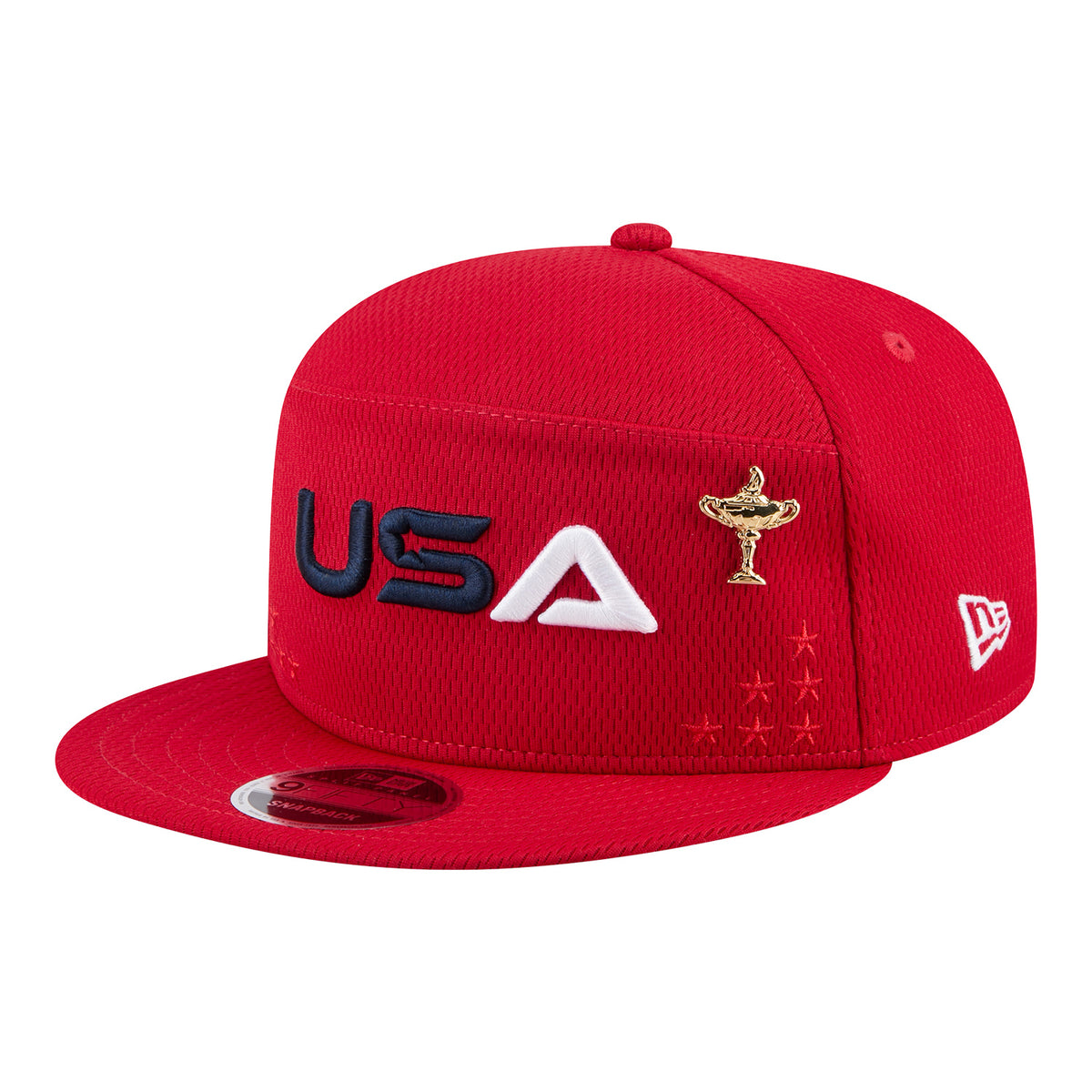 New Era 2025 Ryder Cup Team 9Fifty Split Panel in Red - Angled Front Left View