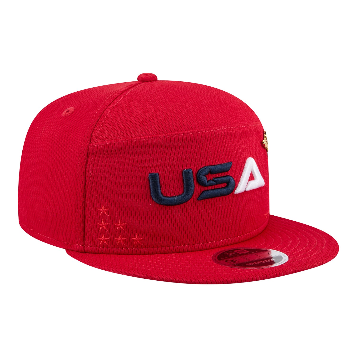 New Era 2025 Ryder Cup Team 9Fifty Split Panel in Red - Angled Front Left View