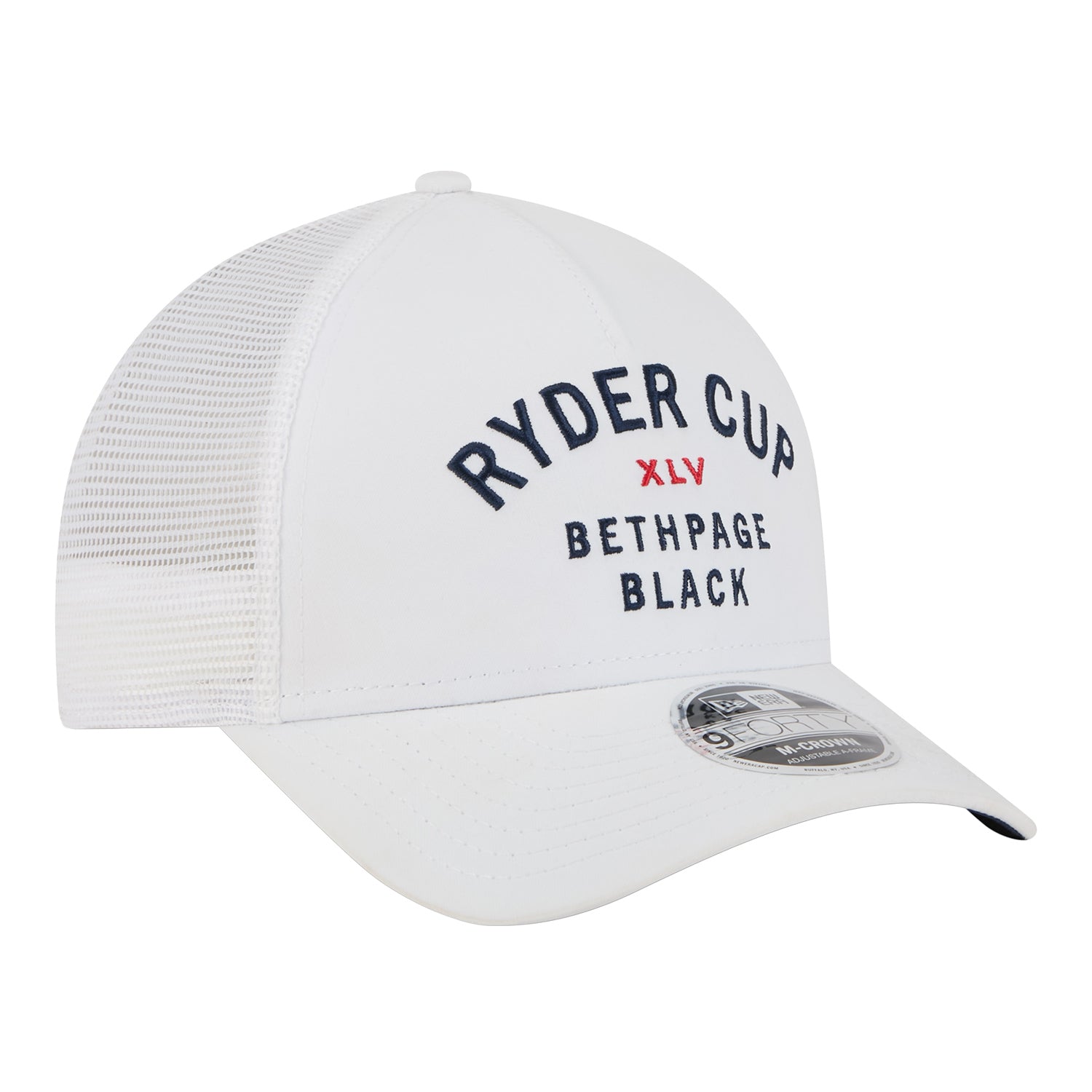 New Era 2025 Ryder Cup 9Forty Mid-Crown A-Frame Minimalist Trucker Hat in White - Angled Front Left View