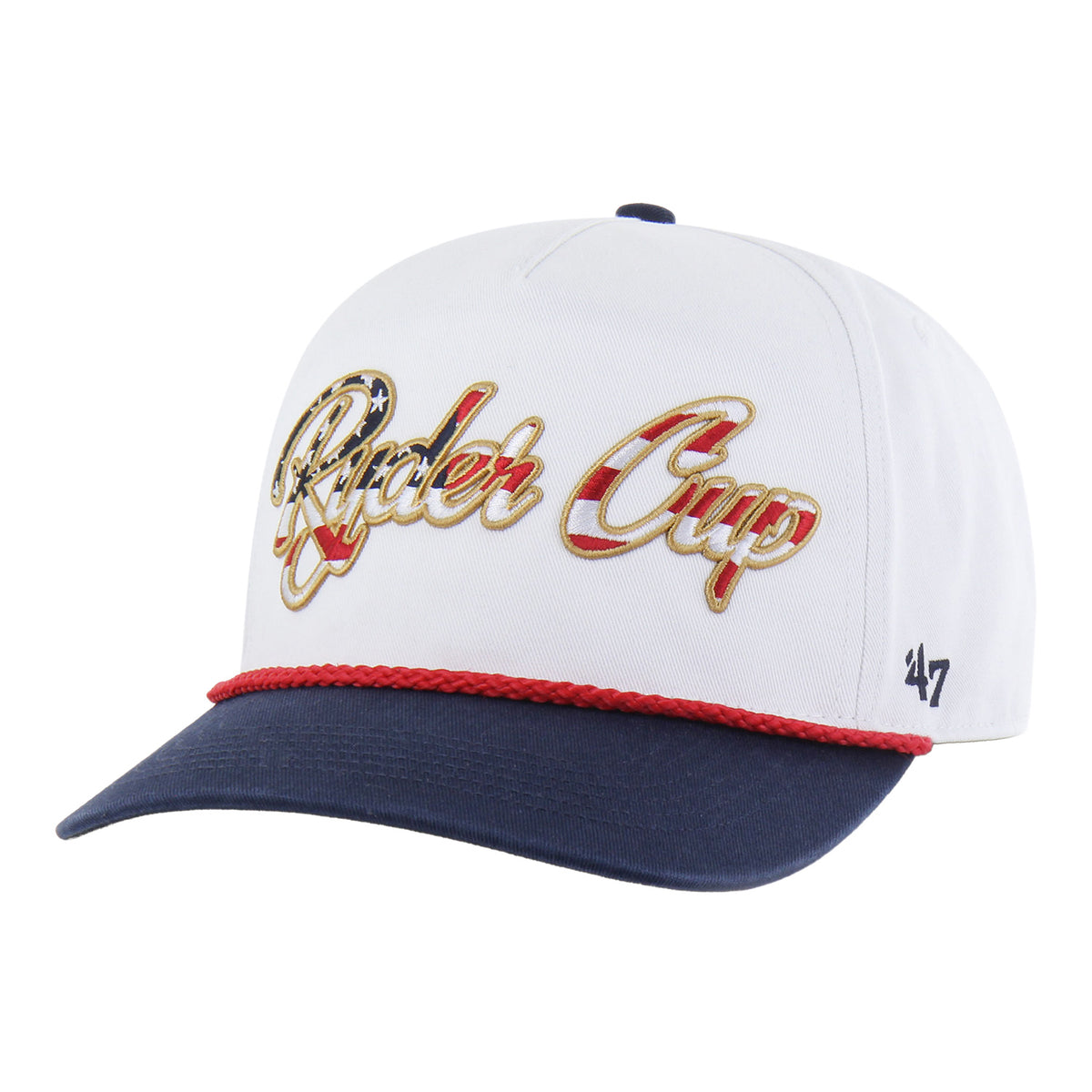 &#39;47 Brand 2025 Ryder Cup Overhand Hitch Rope Hat in White and Navy - Angled Front Left View