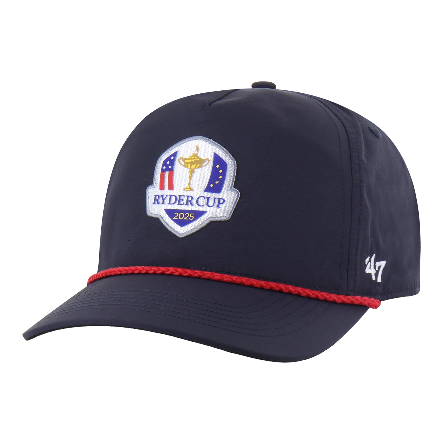'47 Brand 2025 Ryder Cup Breakfast Ball Hitch Rope Hat in Navy and Red - Angled Front Left View