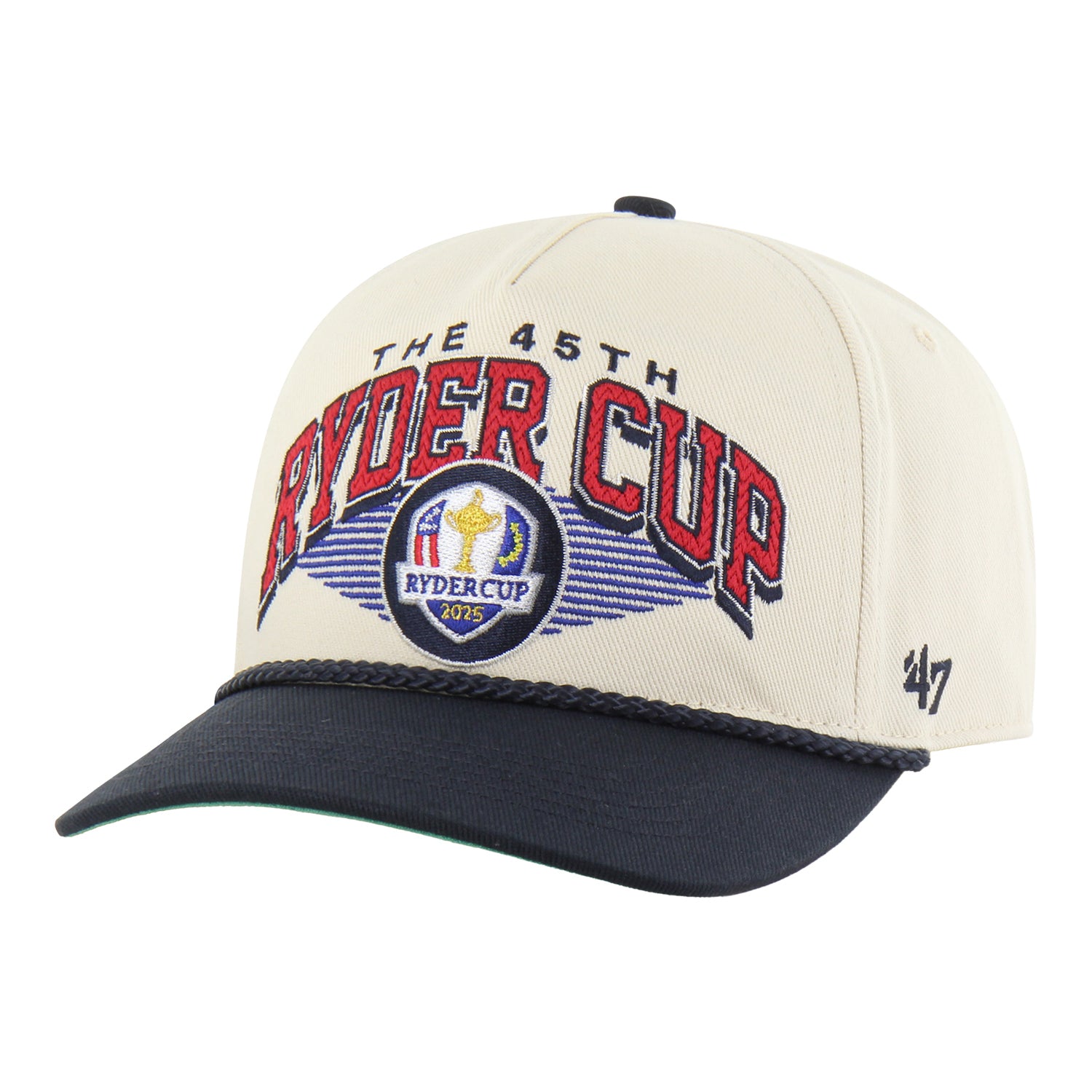'47 Brand 2025 Ryder Cup Pomona Two Tone Hat in Natural and Navy - Angled Front Left View