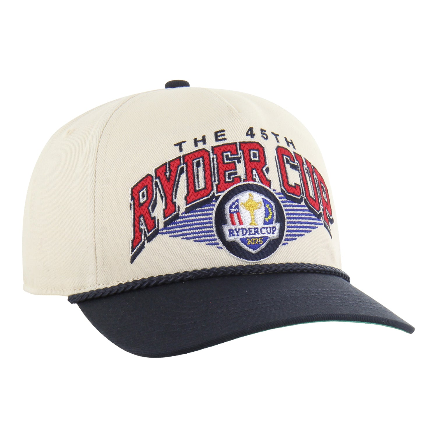 '47 Brand 2025 Ryder Cup Pomona Two Tone Hat in Natural and Navy - Angled Front Left View