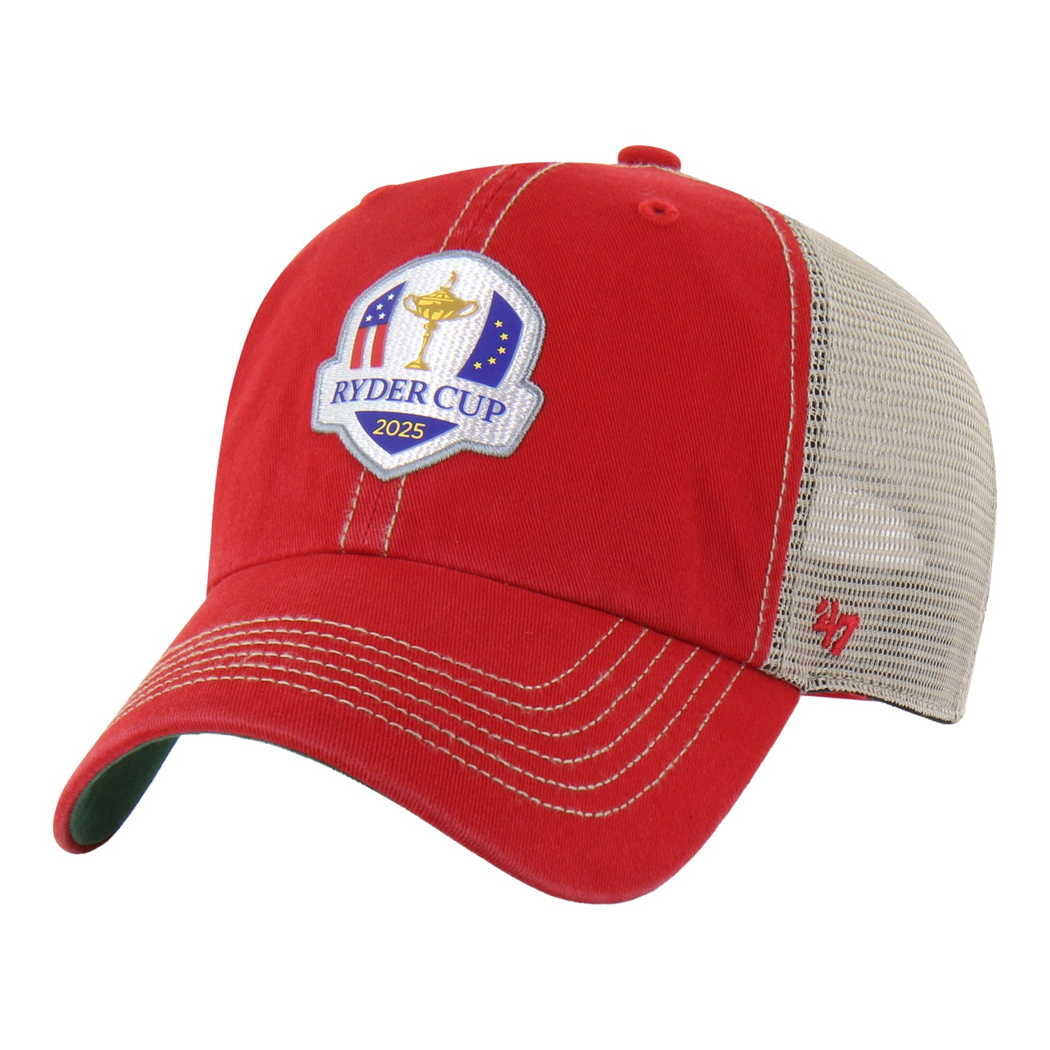 '47 Brand 2025 Ryder Cup Trawler Clean Up Trucker Hat in Red - Angled Front Right View