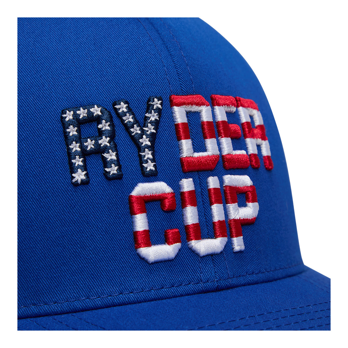 GFORE 2025 Ryder Cup Mid Trucker Stretch Meshback Hat in Racer and Snow - Logo Close Up