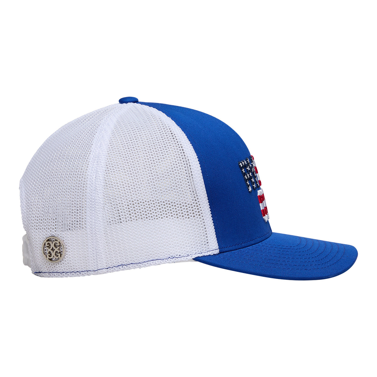 GFORE 2025 Ryder Cup Mid Trucker Stretch Meshback Hat in Racer and Snow - Right Side View