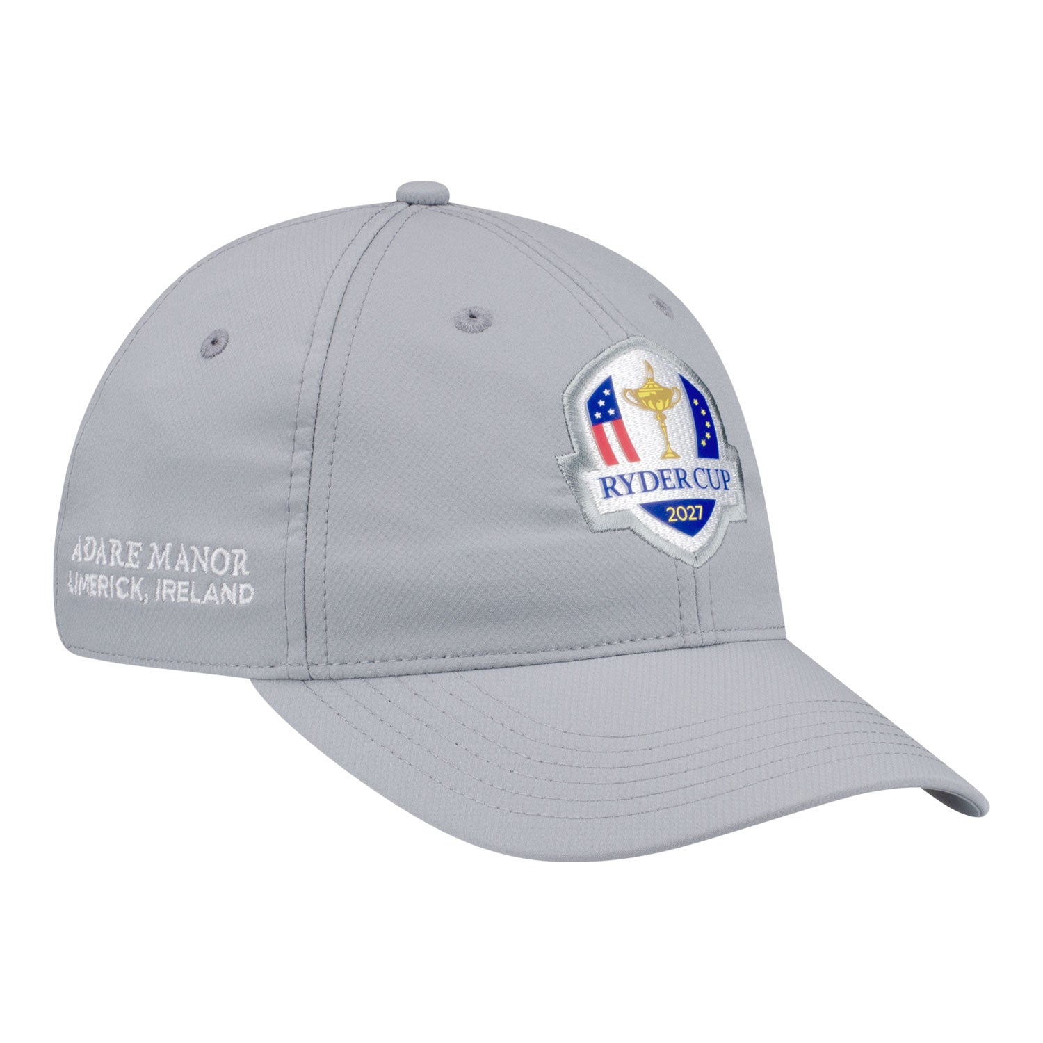 Ahead 2027 Ryder Cup Frio Performance Hat in Light Grey - Angled Front Right View
