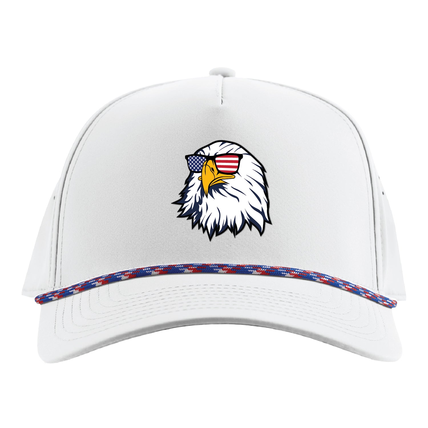 Branded Bills 2027 Ryder Cup 545 Performance Series Curved 5-Panel Rope Eagle Hat in White with Red, White, and Blue Rope - Front