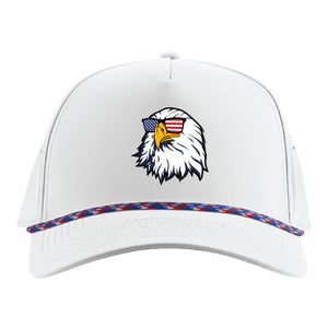 Branded Bills 2027 Ryder Cup 545 Performance Series Curved 5-Panel Rope Eagle Hat in White with Red, White, and Blue Rope - Front
