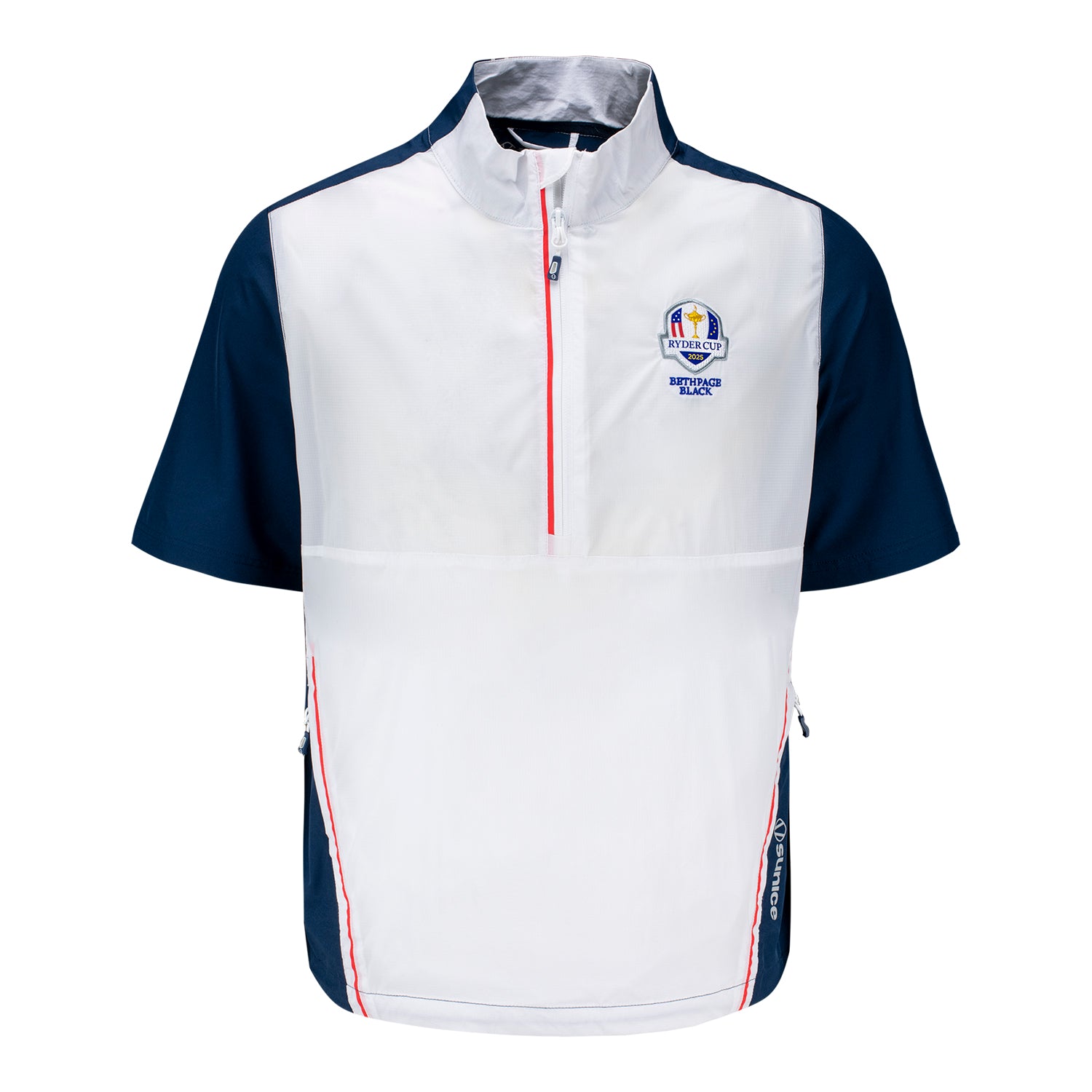 Sunice 2025 Ryder Cup George Wind-Resistant Short Sleeve Pullover in Pure White and Midnight - Front View