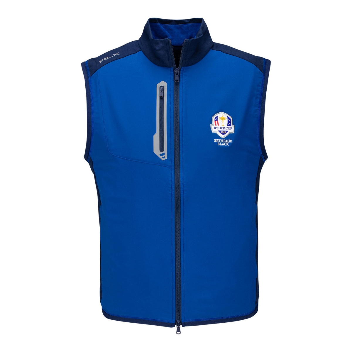 Ralph Lauren 2025 Ryder Cup Techy Terry Full Zip Vest in Refined Navy and Beach Royal - Front View