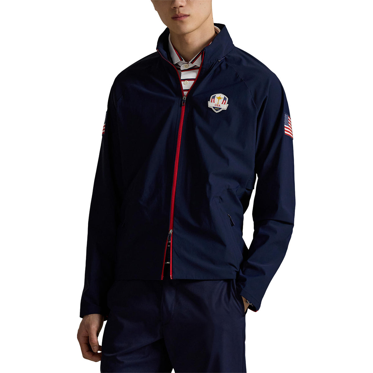 Ralph Lauren 2025 Ryder Cup Stretch Knit Jacket in Refined Navy - Modeled Front View
