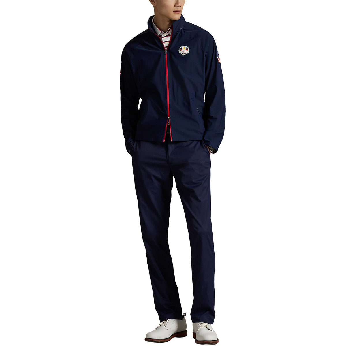 Ralph Lauren 2025 Ryder Cup Stretch Knit Jacket in Refined Navy - Modeled Full Body