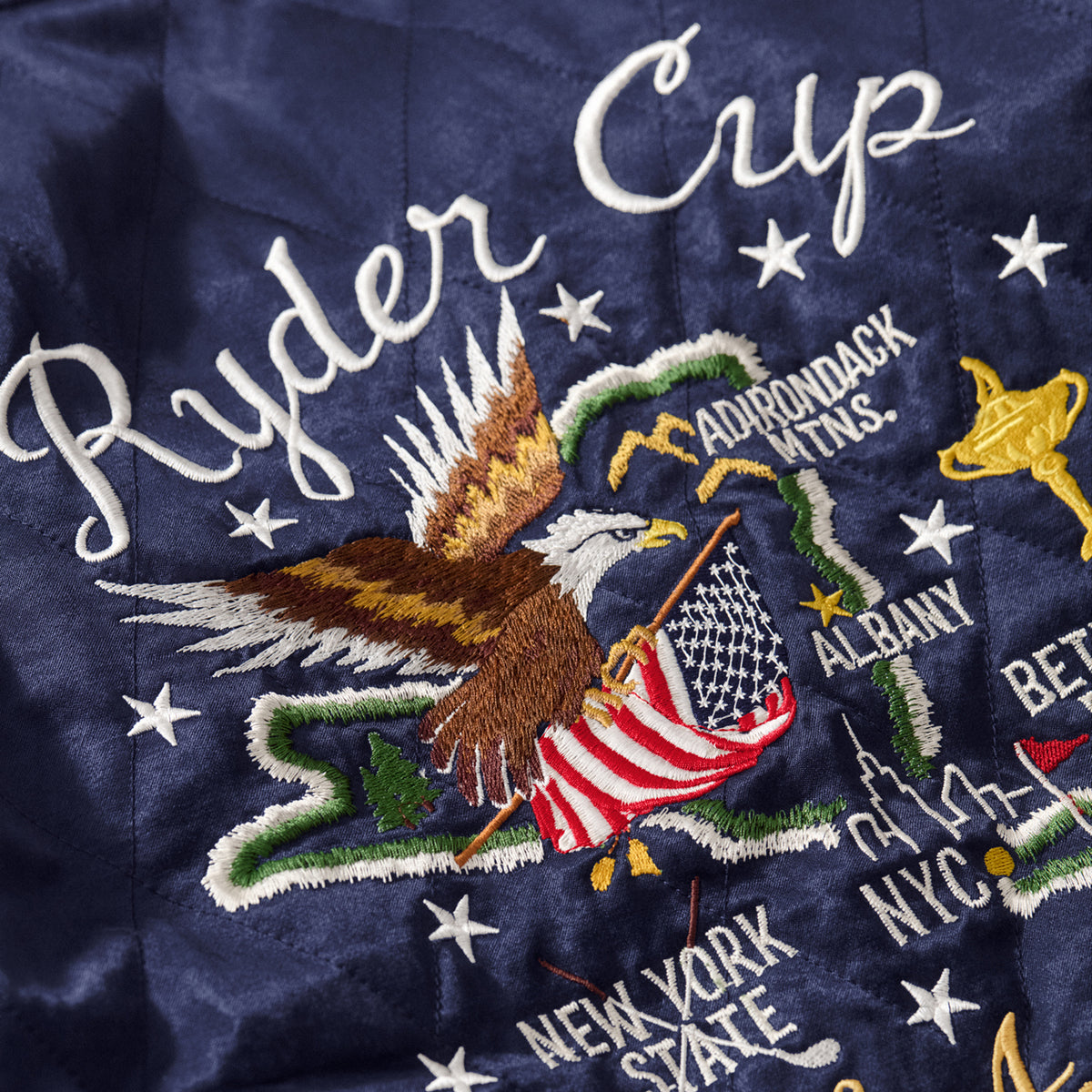 Ralph Lauren 2025 Ryder Cup Map Jacket in Refined Navy Multi - Back Design Close Up