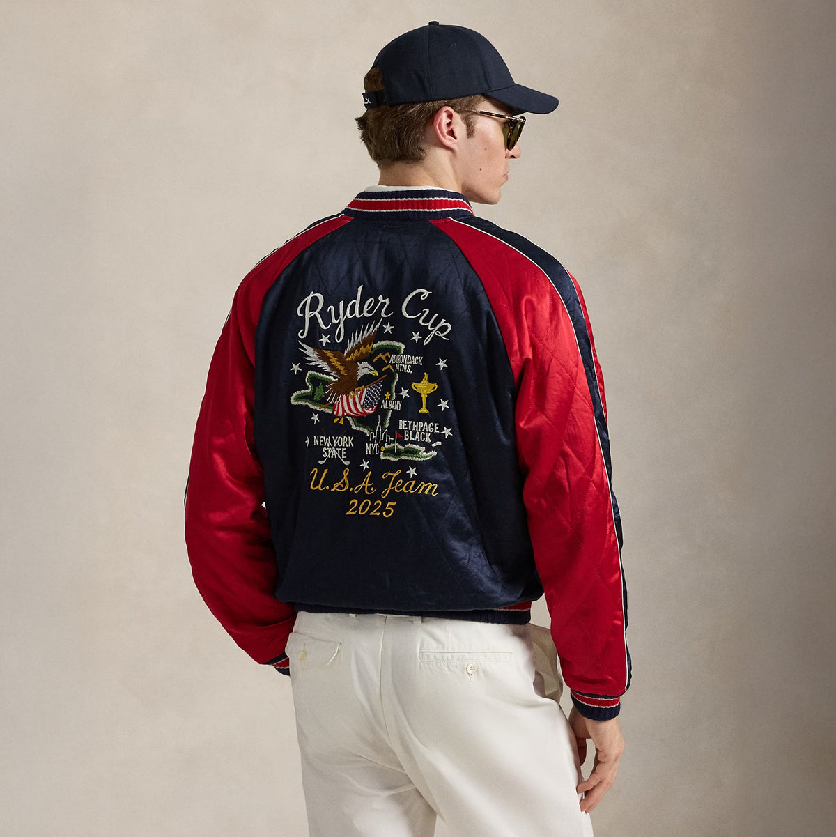 Ralph Lauren 2025 Ryder Cup Map Jacket in Refined Navy Multi - Modeled Back View