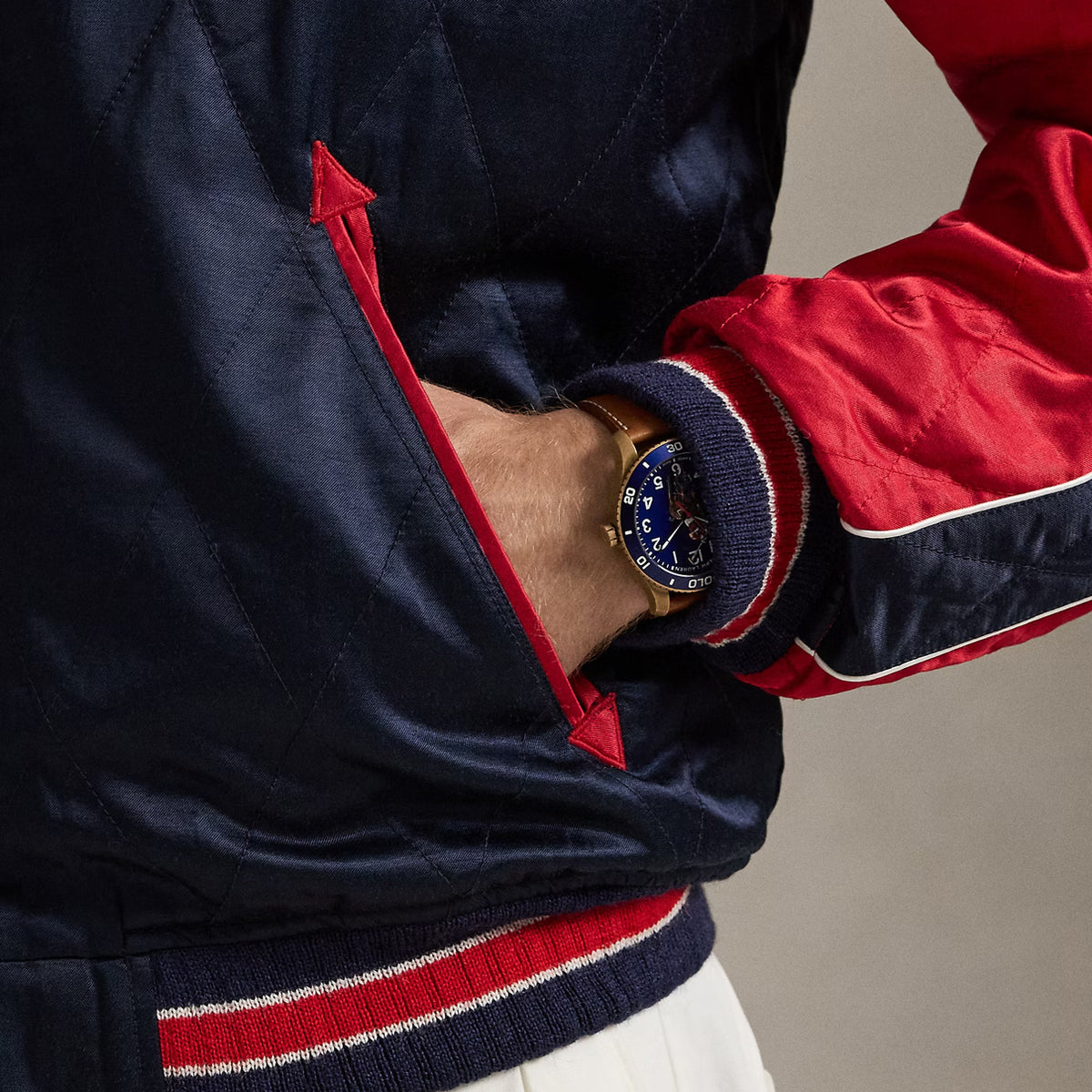 Ralph Lauren 2025 Ryder Cup Map Jacket in Refined Navy Multi - Pocket Close Up
