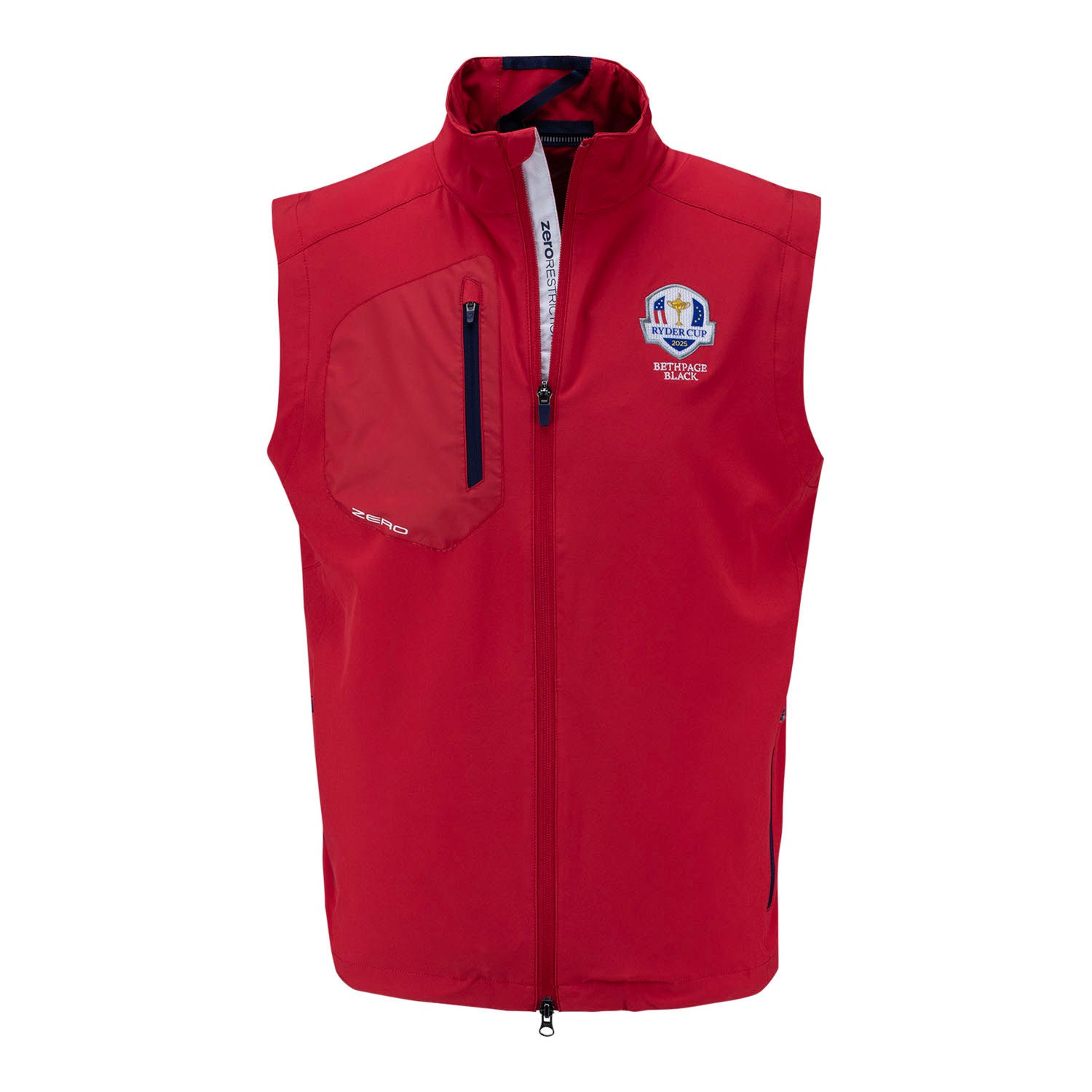 Zero Restriction 2025 Ryder Cup Z700 Full Zip Vest in True Red - Front View
