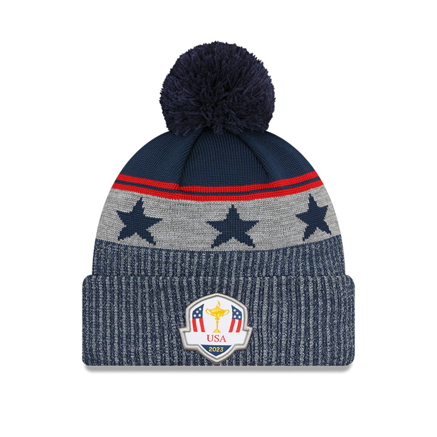 New Era 2023 Ryder Cup Knit Hat Grey and Blue- Front View