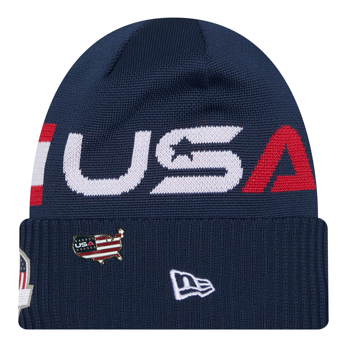 New Era 2025 Ryder Cup Team Beanie in Navy and Red - Left Side View