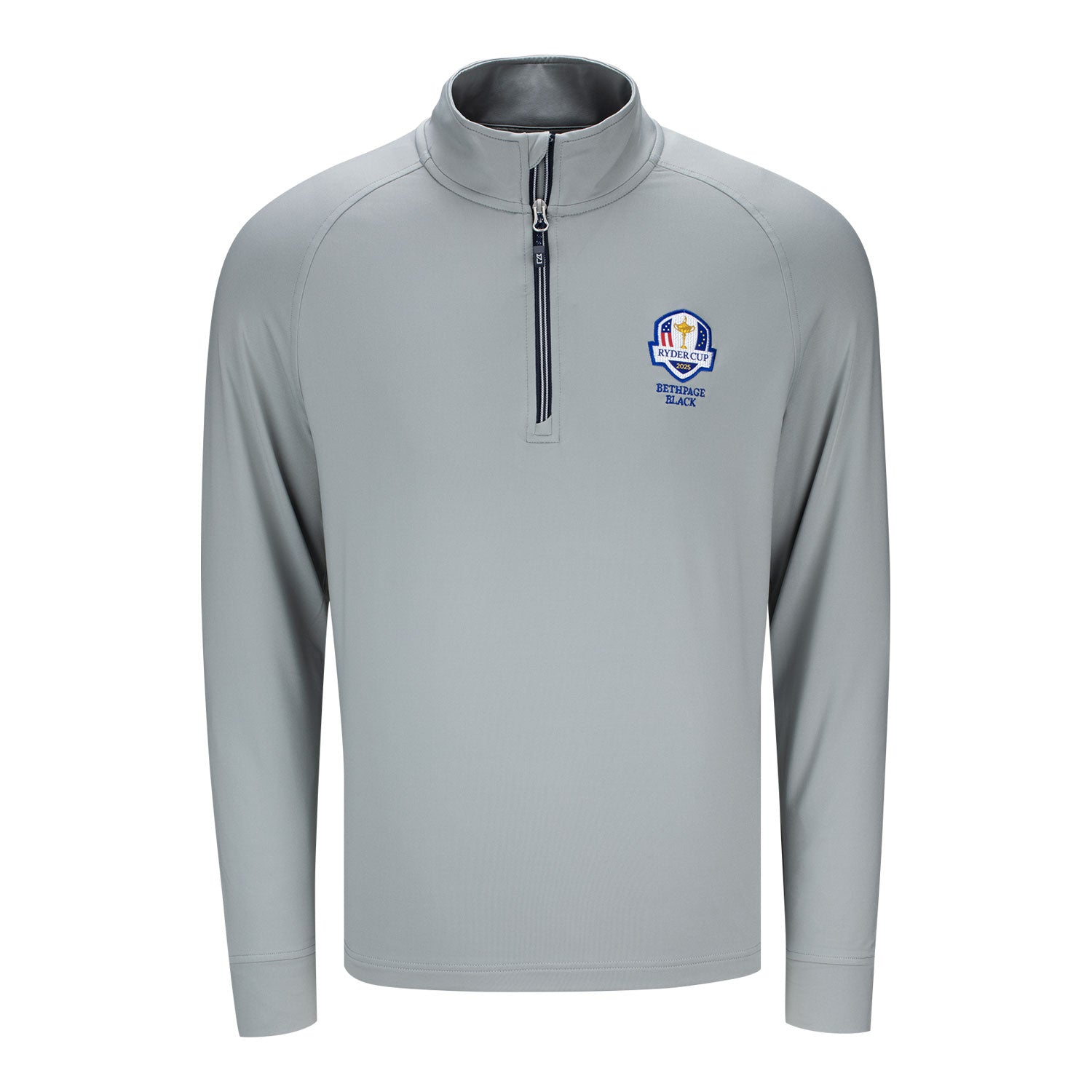 Cutter & Buck 2025 Ryder Cup Knit Stretch Quarter Zip in Polished Grey - Front View