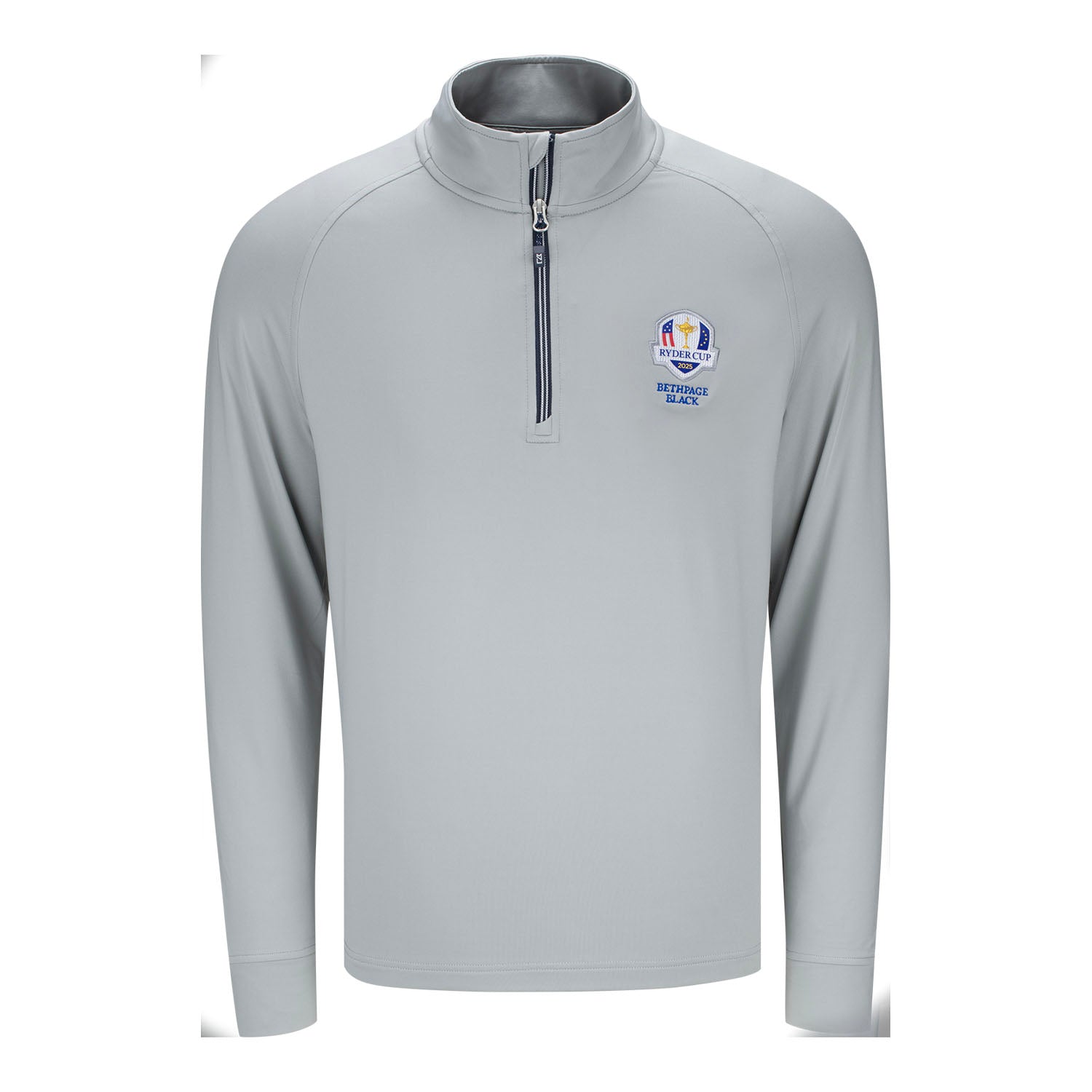Cutter & Buck 2025 Ryder Cup Knit Stretch Quarter Zip in Polished Grey - Front View