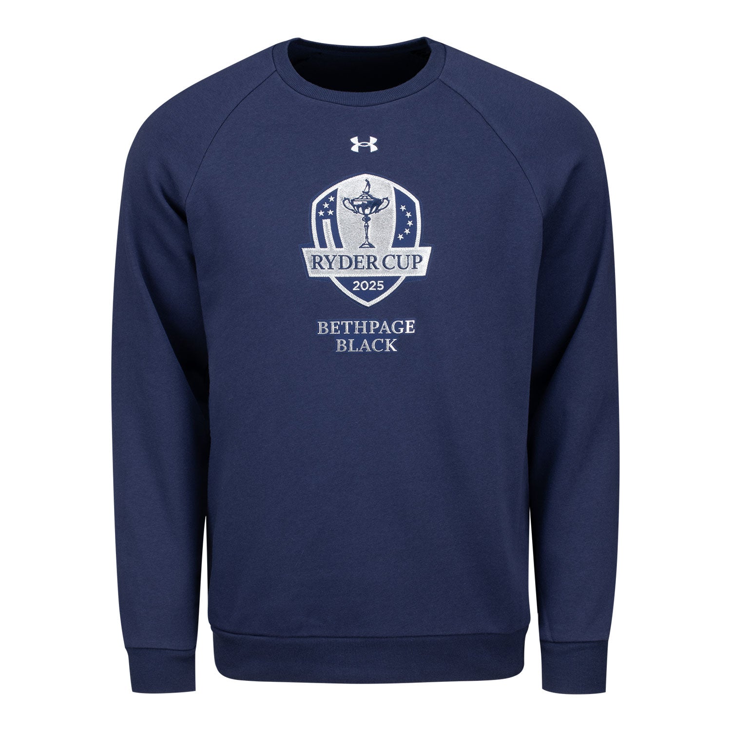 Under Armour 2025 Ryder Cup Silver Plate Applique Crewneck Sweatshirt in Navy - Front View