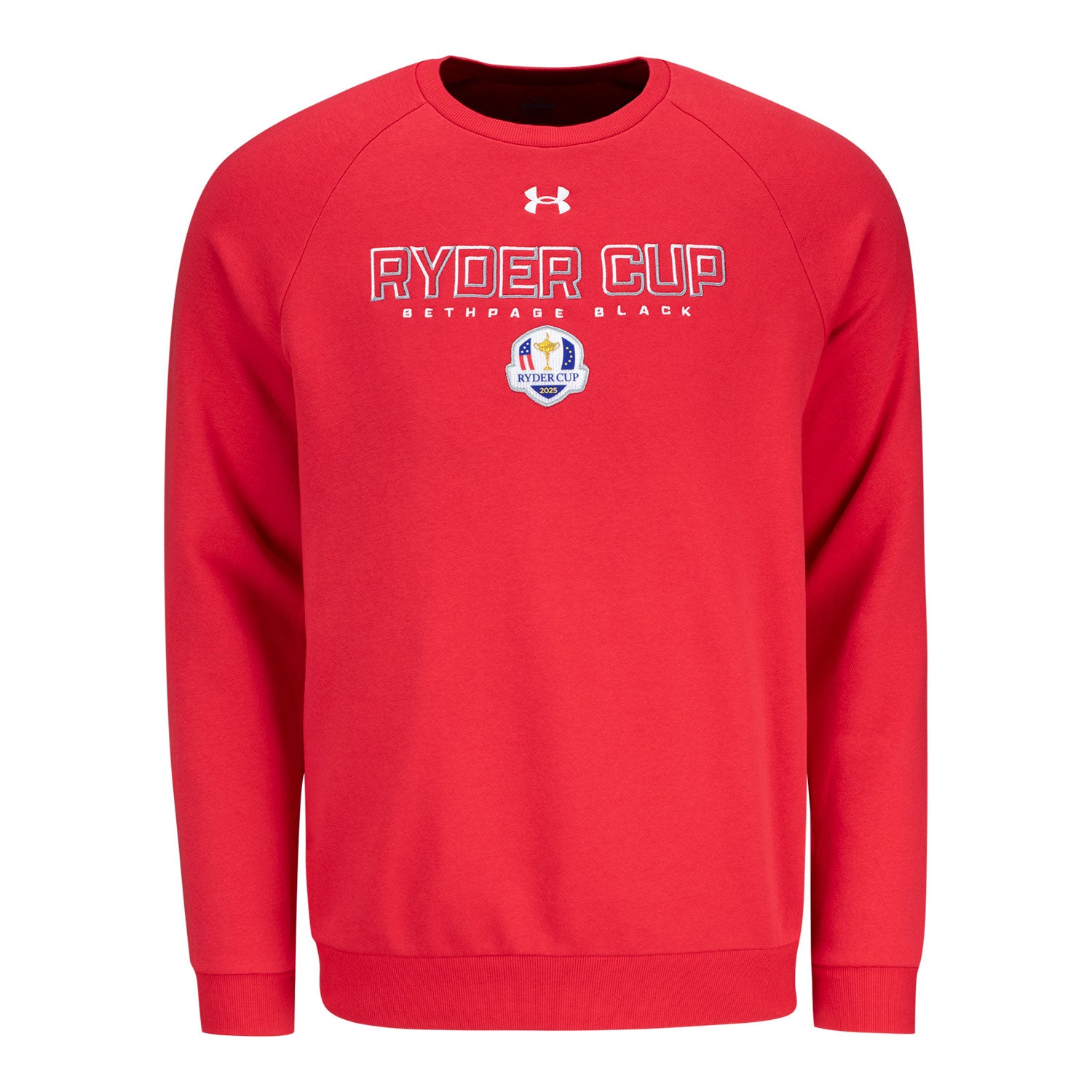 Under Armour 2025 Ryder Cup Embroidered Crewneck Sweatshirt in Red - Front View