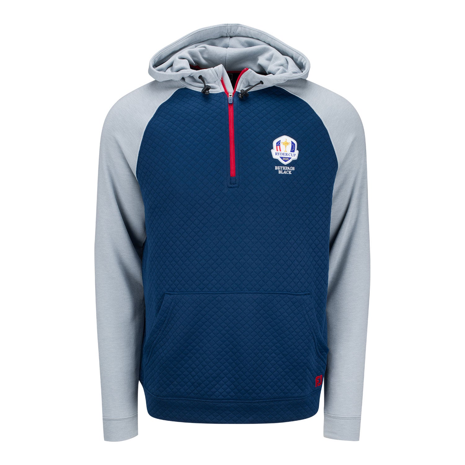 FootJoy 2025 Ryder Cup Hybrid Quarter Zip Hoodie in Navy and Grey - Front View