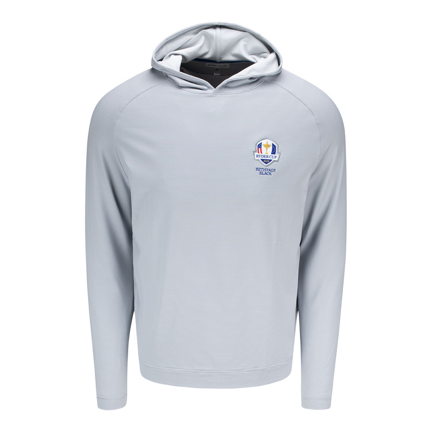 Peter Millar 2025 Ryder Cup Pine Sugar Stripe Performance Hoodie in Gale Grey - Front View