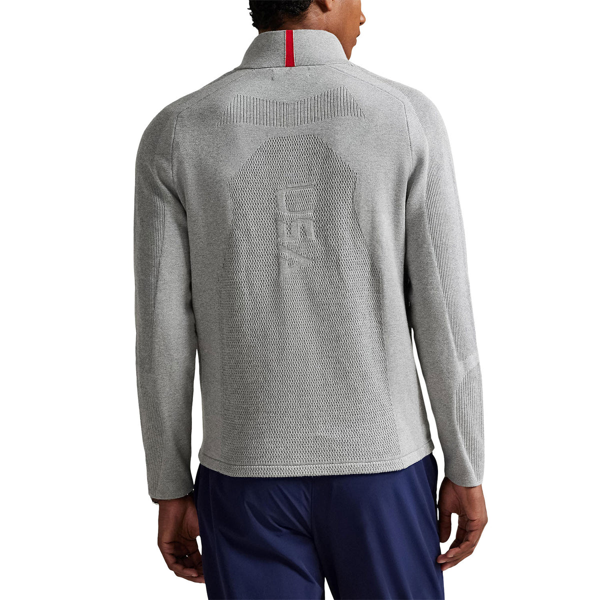 Ralph Lauren 2025 Ryder Cup Performance Sweater in Andover Heather - Modeled Back View