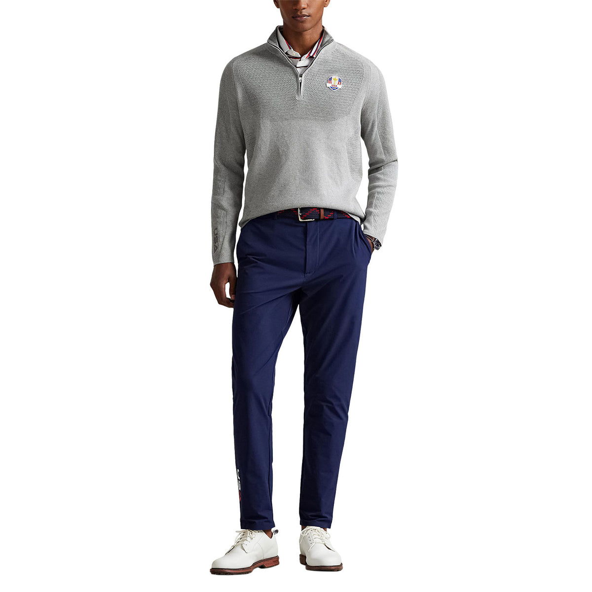Ralph Lauren 2025 Ryder Cup Performance Sweater in Andover Heather - Modeled Full View