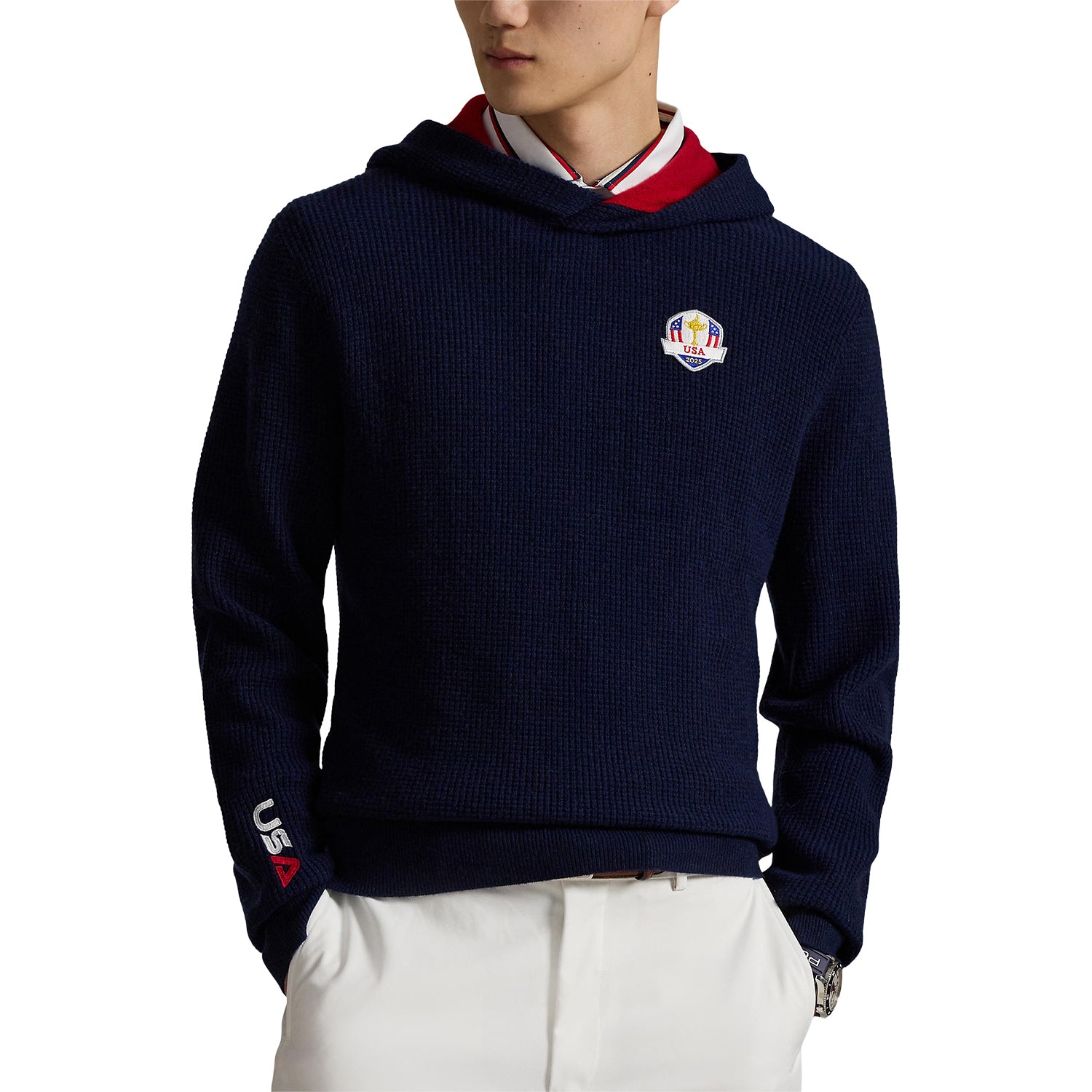Ralph Lauren 2025 Ryder Cup Waffle Knit Sweater in Refined Navy - Front View