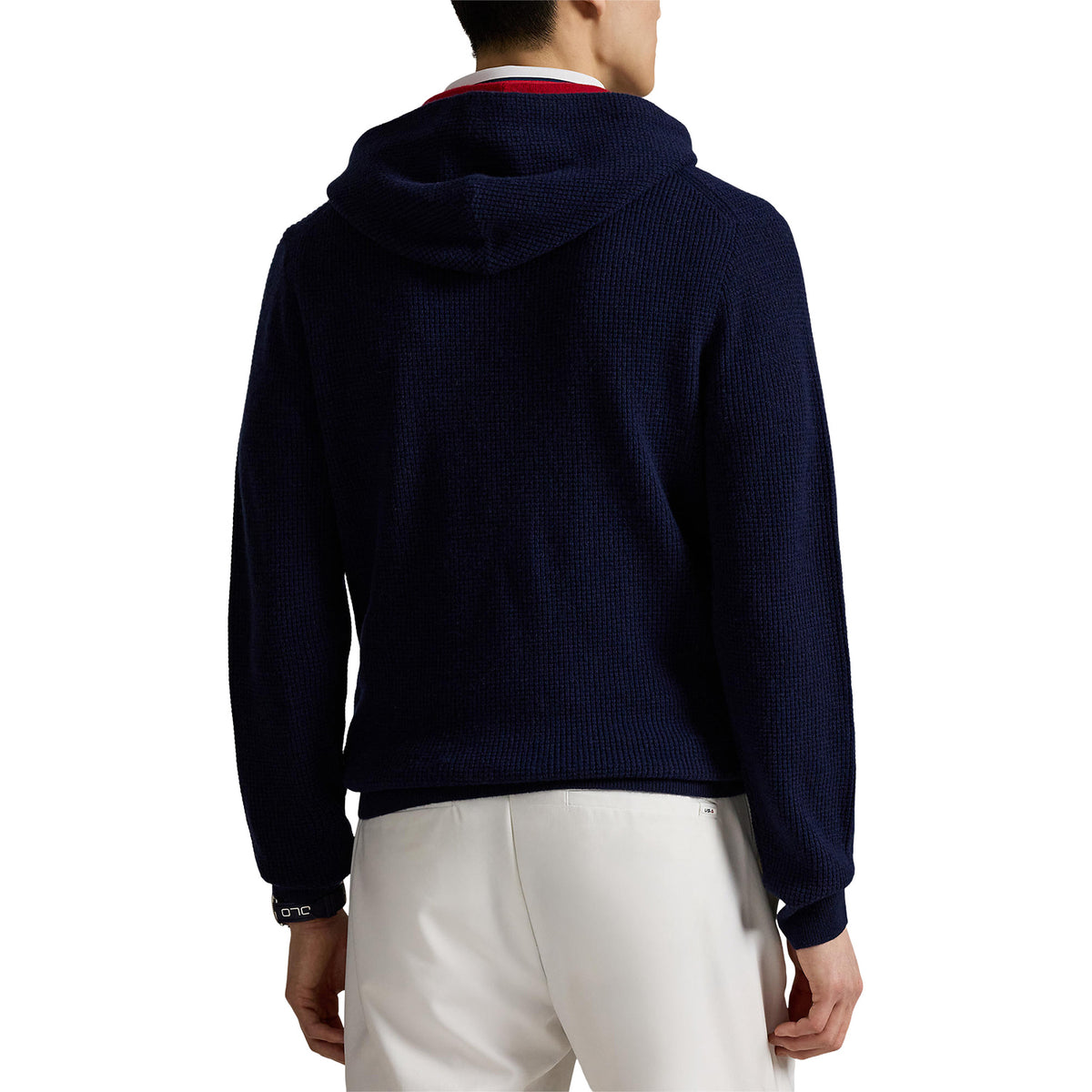 Ralph Lauren 2025 Ryder Cup Waffle Knit Sweater in Refined Navy - Modeled Back View