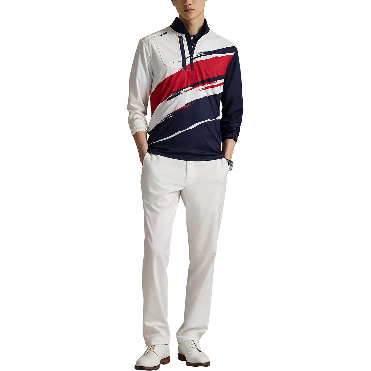Ralph Lauren 2025 Ryder Cup Stretch Jersey Pullover in Tour Brush Ceramic - Modeled Full Body