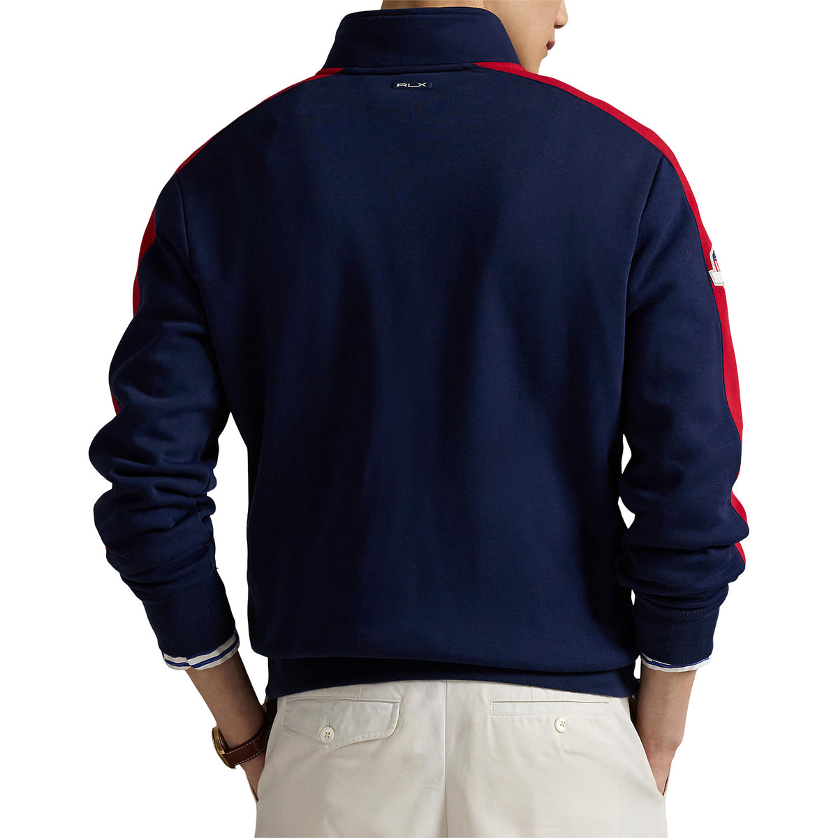 Ralph Lauren 2025 Ryder Cup Fleece Pullover in Refined Navy Multi - Modeled Back View