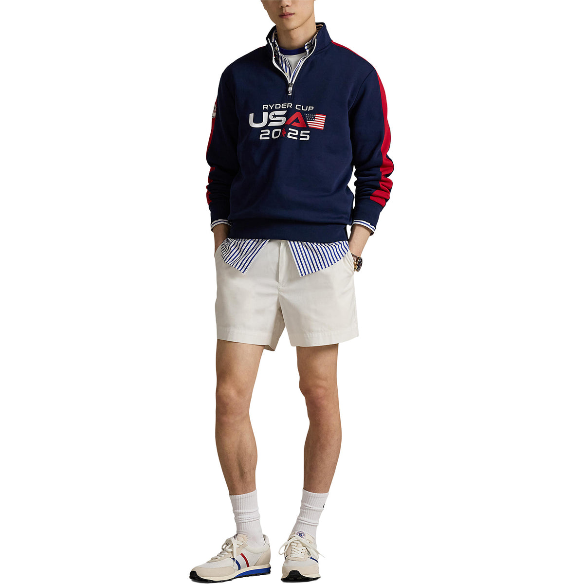 Ralph Lauren 2025 Ryder Cup Fleece Pullover in Refined Navy Multi - Modeled Full Body