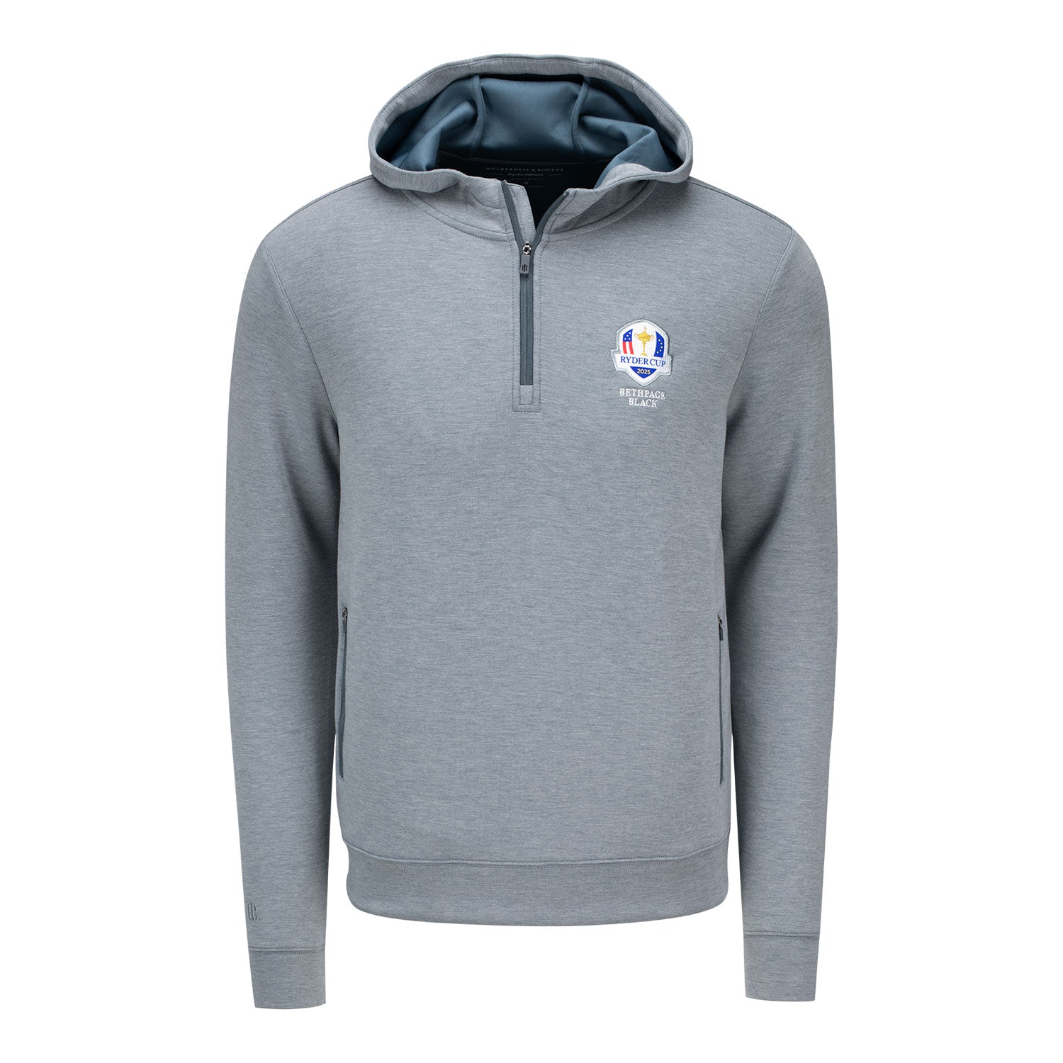 Holderness & Bourne 2025 Ryder Cup Tilley Hooded Quarter Zip in Heathered Charcoal - Front View