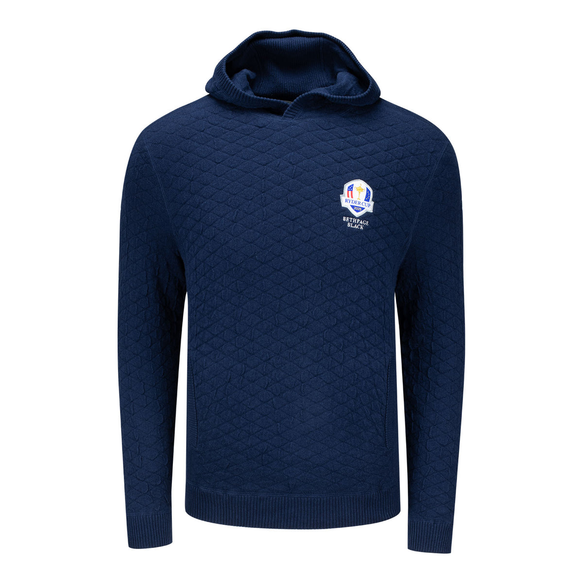 Holderness &amp; Bourne 2025 Ryder Cup Wallace Quilted Hoodie in Heathered Navy - Front View