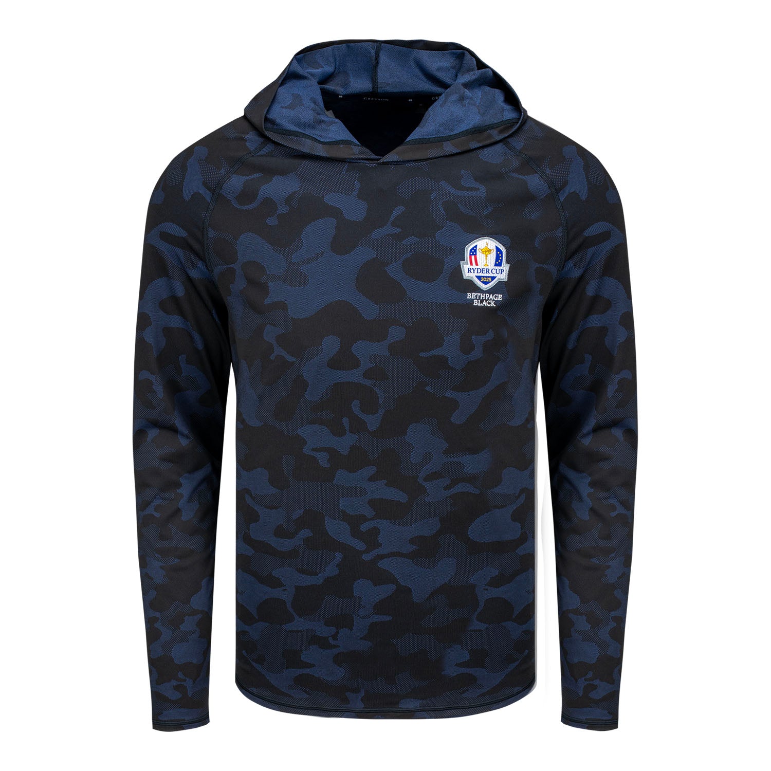 Greyson 2025 Ryder Cup Keneebec Hoodie in Camo Blue - Front View